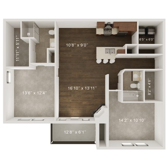 Two Bed Two Bath Floor Plan at Whispering Hills, Omaha, NE 68164