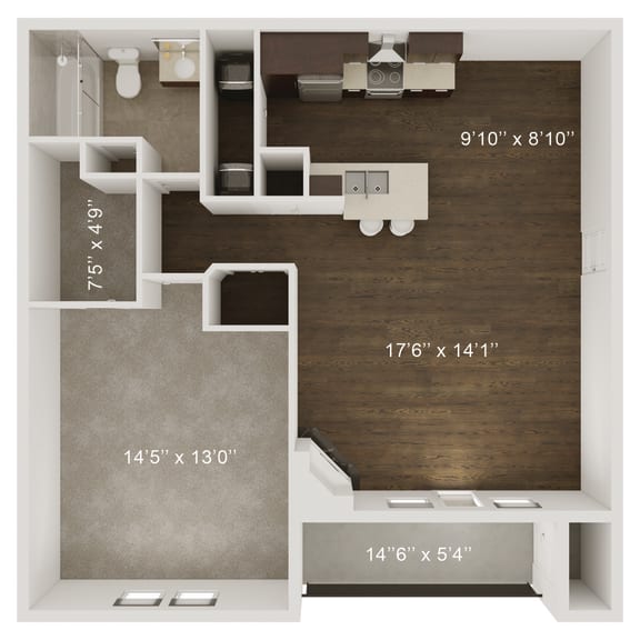 1 Bed 1 Bath Floor Plan at Whispering Hills, Nebraska