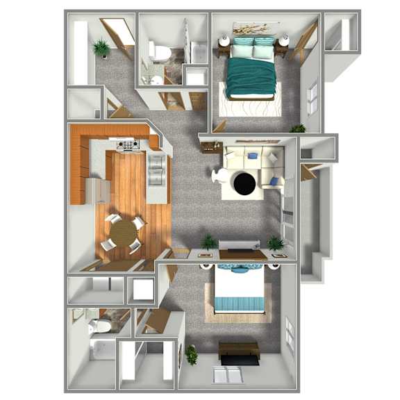 950 SF Two-Bed, Two-Bath Floor Plan at Somerset Apartments in Omaha, NE