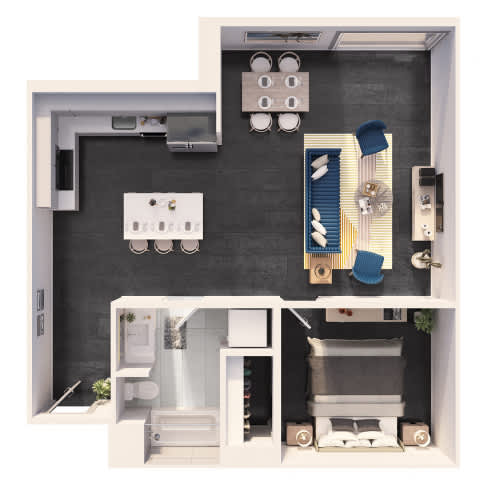 A small, modern bathroom with a toilet, sink, and bathtub.