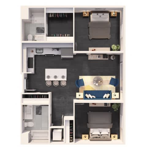 A series of images showing different layouts of a bedroom.