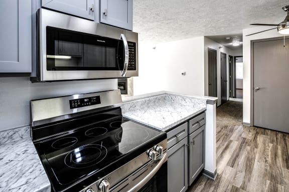 Stainless steel appliances at Deer Park Apartments in Council Bluffs, IA