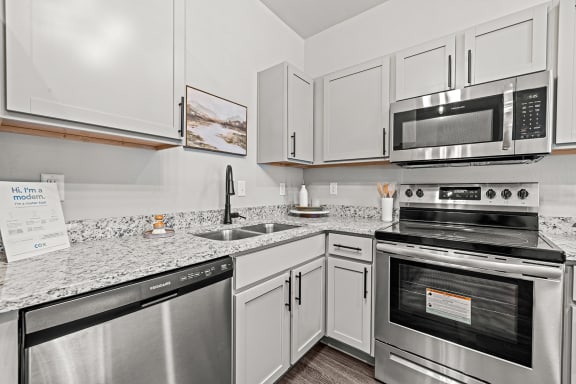 Stainless steel appliances at Hawthorne Row Townhomes in Bentonville, AR