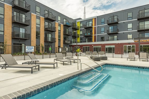 Resort-Style Pool at The Nexus at Gray's Landing in Downtown Des Moines, NE