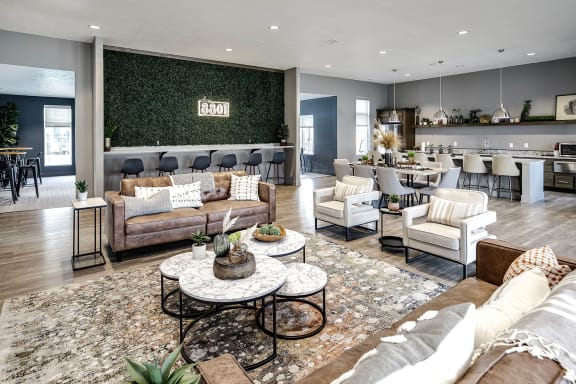 Community room with large kitchen at The 8801 in Lincoln, NE