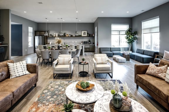 Community room with large kitchen at The 8801 in Lincoln, NE