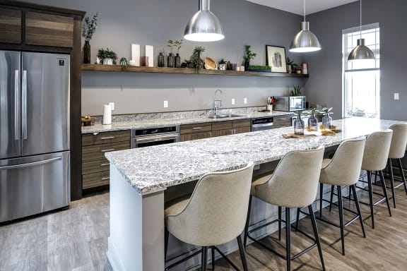 Community room with large kitchen at The 8801 in Lincoln, NE