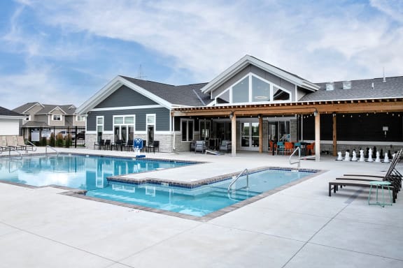 Heated Outdoor Pool with Outdoor Entertaining Area at The 8801 in Lincoln, NE