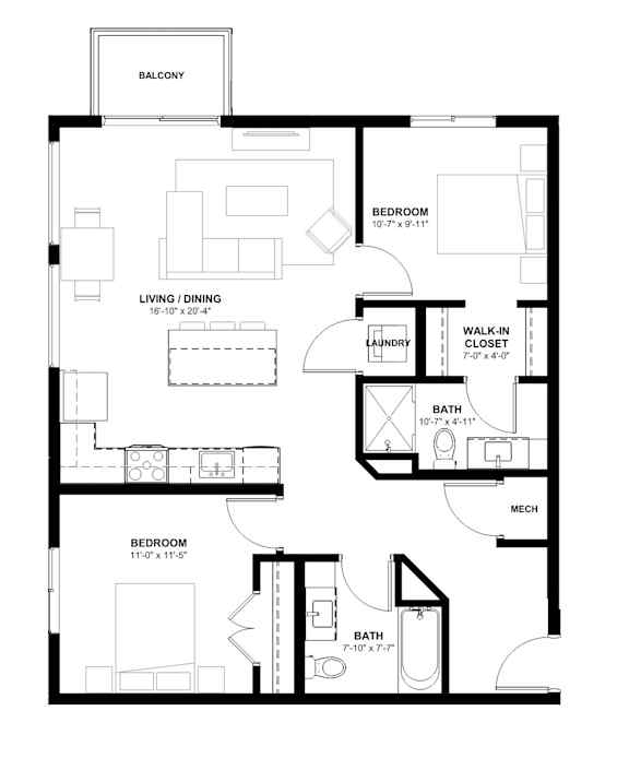 A black and white image of a floor plan for a home.