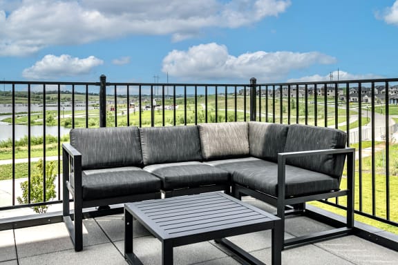 Community deck overlooking Flanagan Lake at The Westline at Flanagan Lake in Omaha, NE