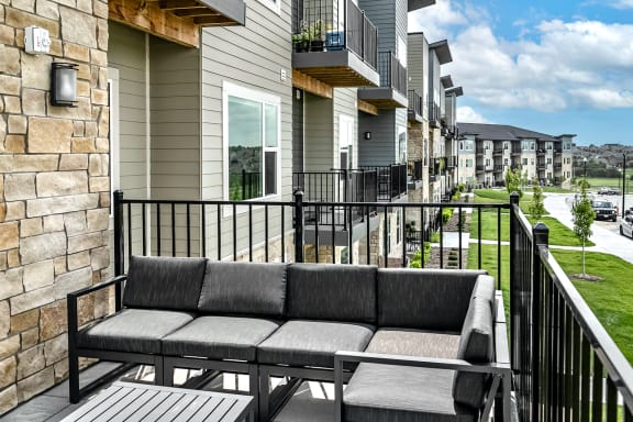 Community deck overlooking Flanagan Lake at The Westline at Flanagan Lake in Omaha, NE
