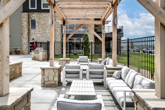 Pool deck with Fire Pit at The Westline at Flanagan Lake in Omaha, NE