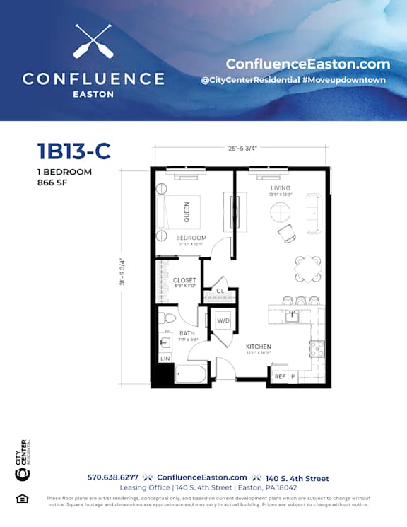 Floor Plan  1B13-C Floor Plan at The Confluence Apartments, Easton