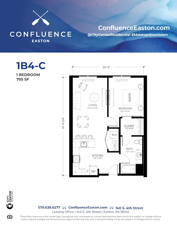 Floor Plan  1B4-C Floor Plan at The Confluence Apartments, Easton
