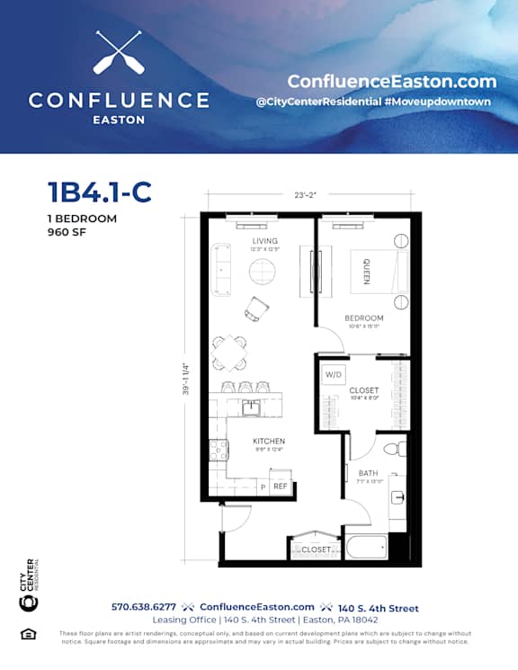 Floor Plan  1B41-C Floor Plan at The Confluence Apartments, Pennsylvania