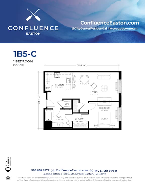 Floor Plan  1B5-C Floor Plan at The Confluence Apartments, Easton, PA, 18042
