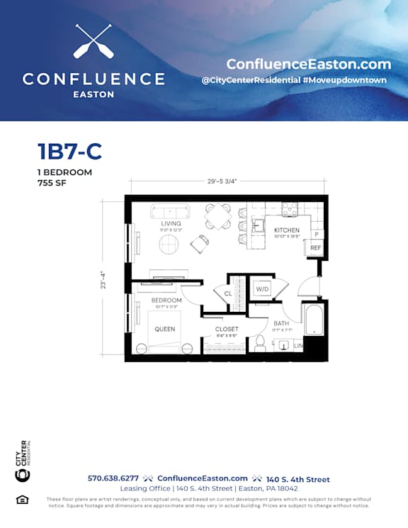 Floor Plan  1B7-C Floor Plan at The Confluence Apartments, Easton, 18042