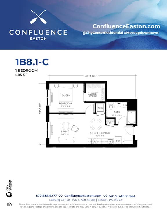 Floor Plan  1B81-C Floor Plan at The Confluence Apartments, Easton