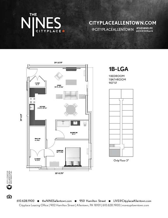 1 bed 1 bath F at The Nines Apartment Homes Apartments, Allentown, 18101