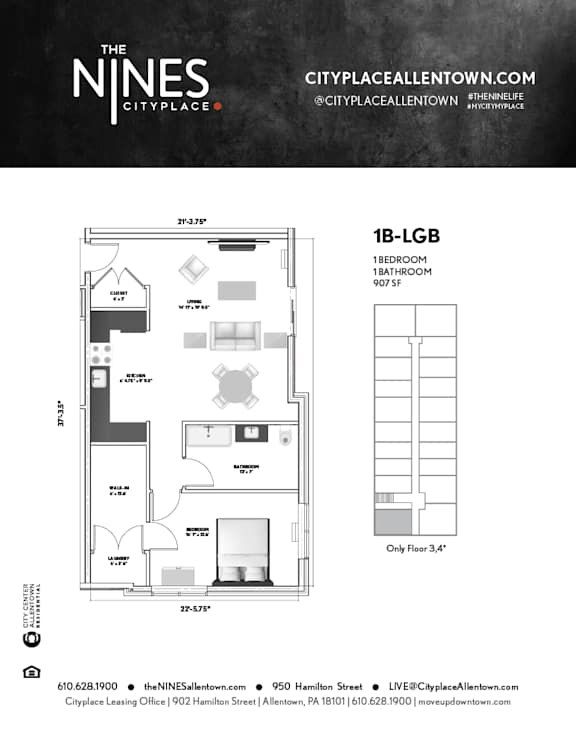 1 bed 1 bath B at The Nines Apartment Homes Apartments, Allentown, PA, 18101
