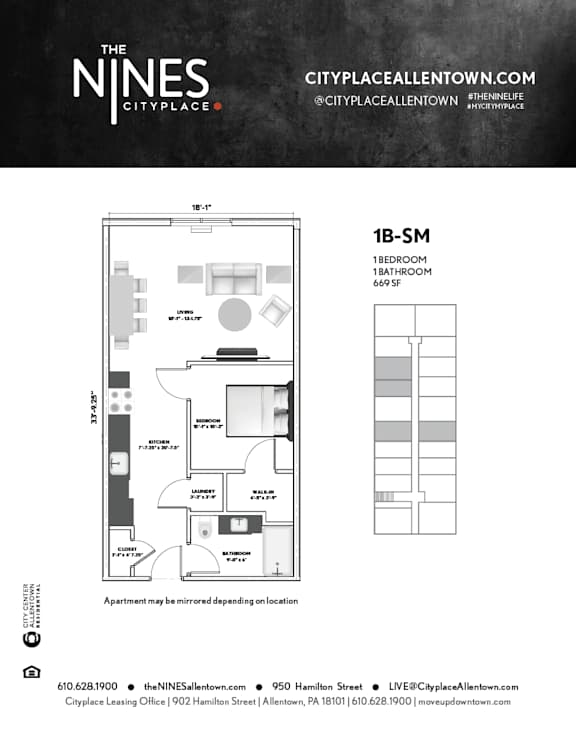 1 bed 1 bath C at The Nines Apartment Homes Apartments, Allentown, PA