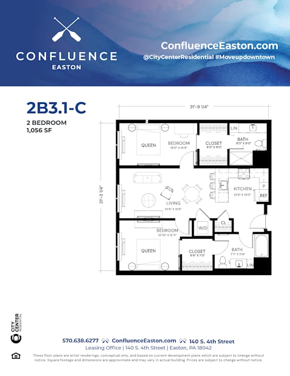Floor Plan  2B31-C Floor Plan at The Confluence Apartments, Easton