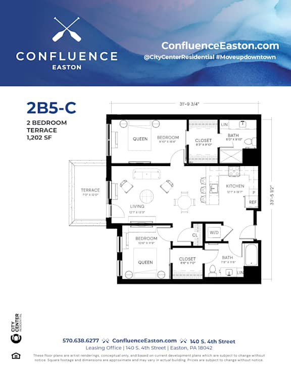 Floor Plan  2B5-C Floor Plan at The Confluence Apartments, Easton, PA, 18042
