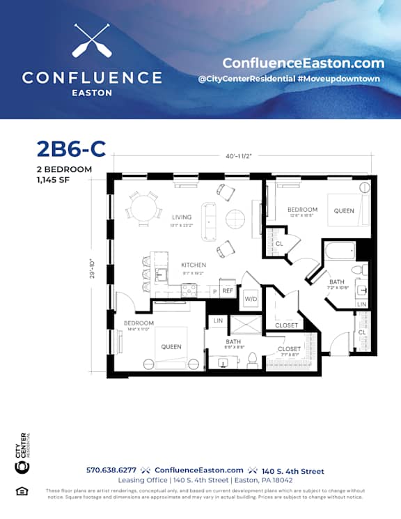 Floor Plan  2B6-C Floor Plan at The Confluence Apartments, Easton
