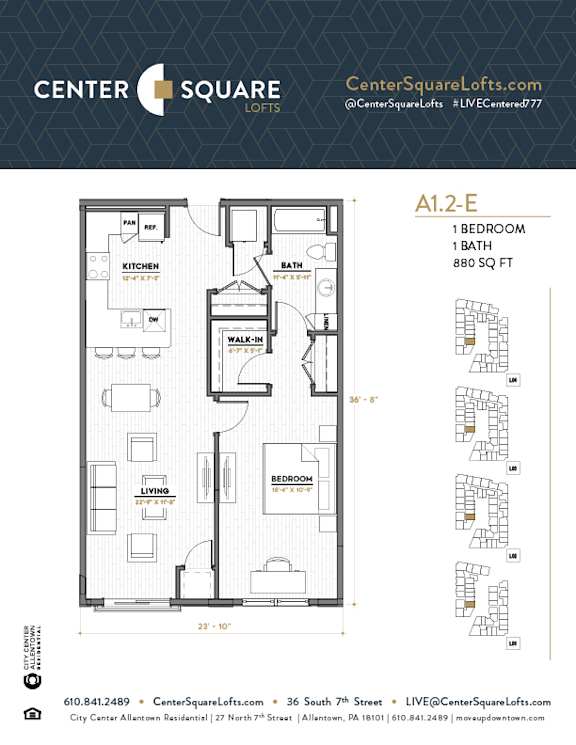 A12E Floor Plan at Center Square Lofts East, Allentown, 18101