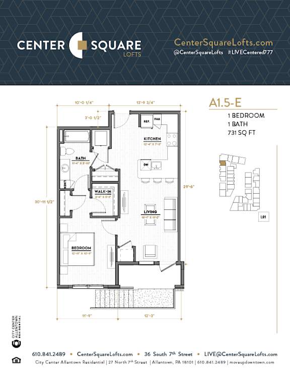 A15E Floor Plan at Center Square Lofts East, Pennsylvania, 18101