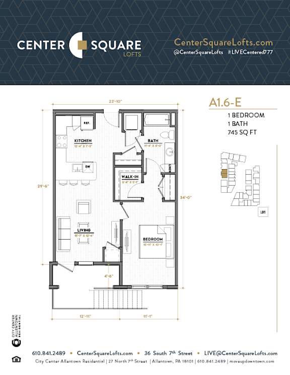 A16E Floor Plan at Center Square Lofts East, Allentown