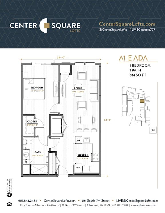 A13E ADA Floor Plan at Center Square Lofts East, Allentown
