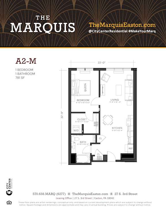 A floor plan for an apartment in The Marquis.