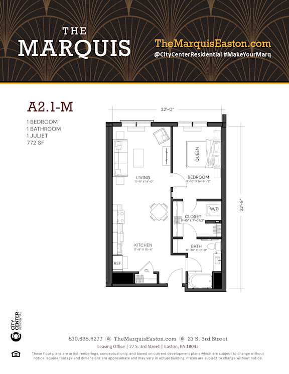Floor Plan A2.1-M at The Marquis, Easton, 18042