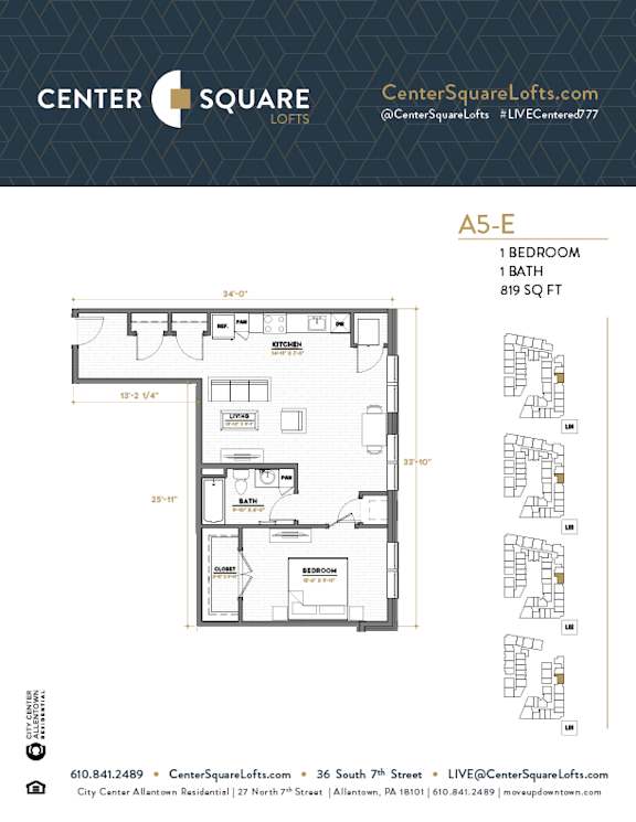 A5E Floor Plan at Center Square Lofts East, Pennsylvania, 18101