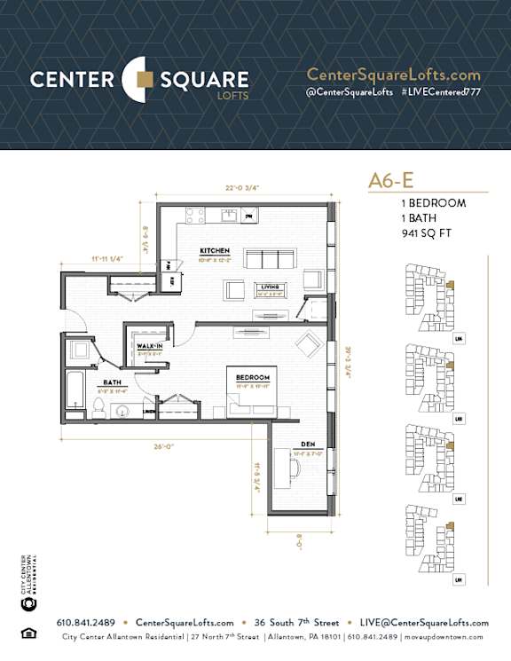 A6E Floor Plan at Center Square Lofts East, Allentown, PA 18101