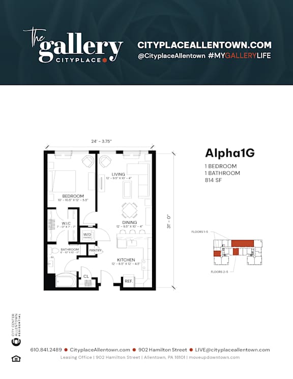 1 bedroom 1 bathroom A at The Gallery Apartment Homes Apartments, Pennsylvania, 18101