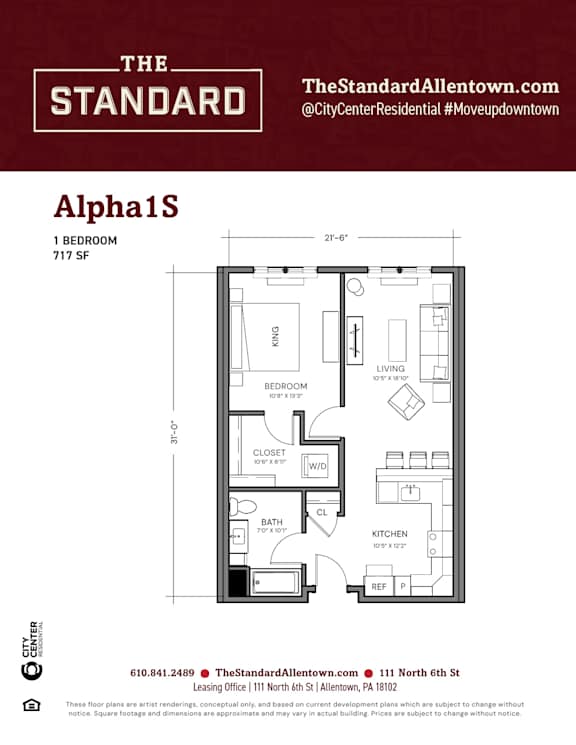 Alpha1S Floor Plan at The Standard Apartments, Allentown, PA, 18101