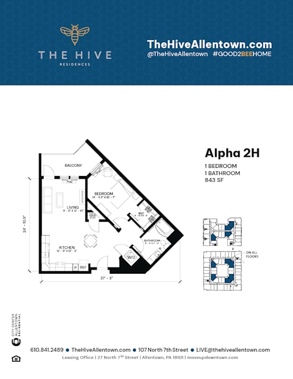 1 bed 1 bath X at The Hive Apartments, Allentown 18101
