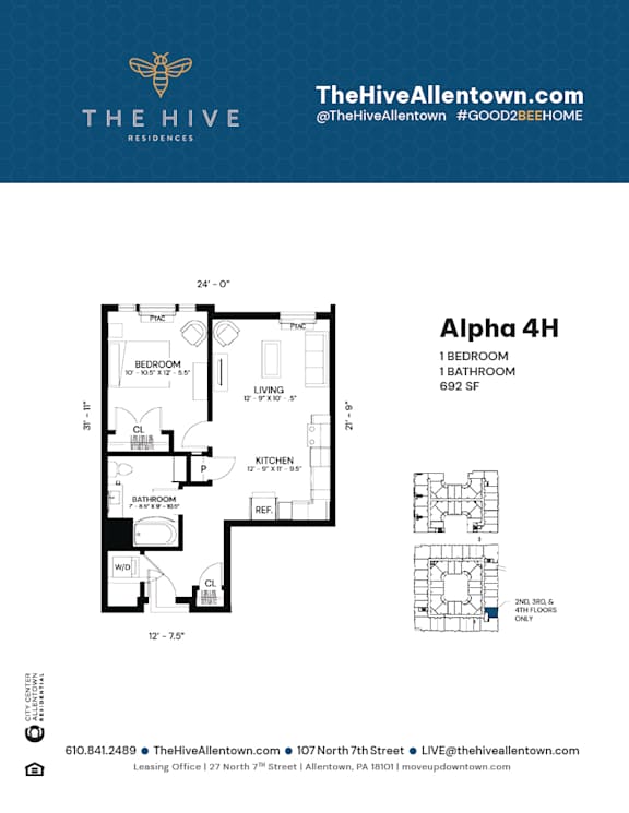 1 bed 1 bath Y at The Hive Apartments, Allentown, Pennsylvania