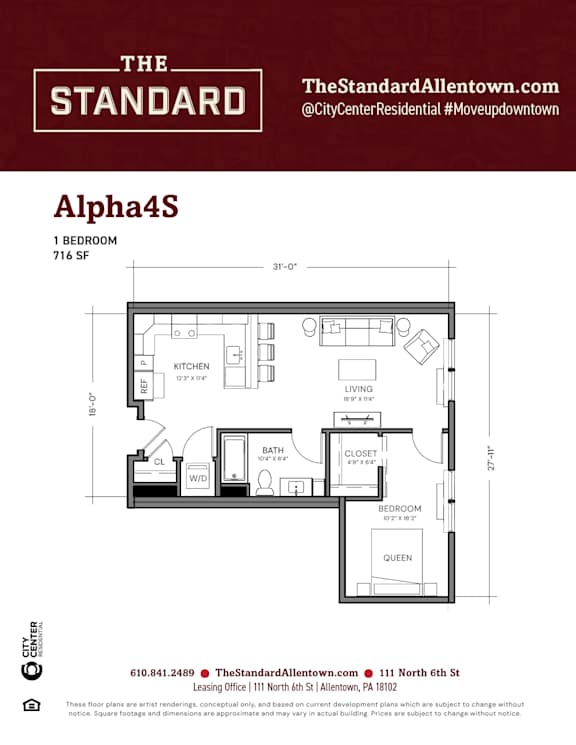 Alpha4S Floor Plan at The Standard Apartments, Pennsylvania, 18101