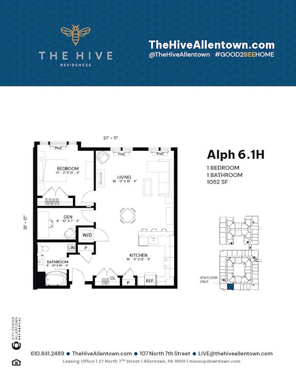 1 bed 1 bath Z at The Hive Apartments, Allentown