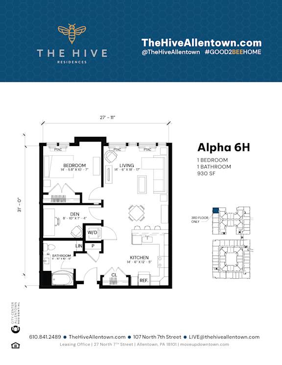 1 bedroom 1 bathroom F at The Hive Apartments, Allentown 18101