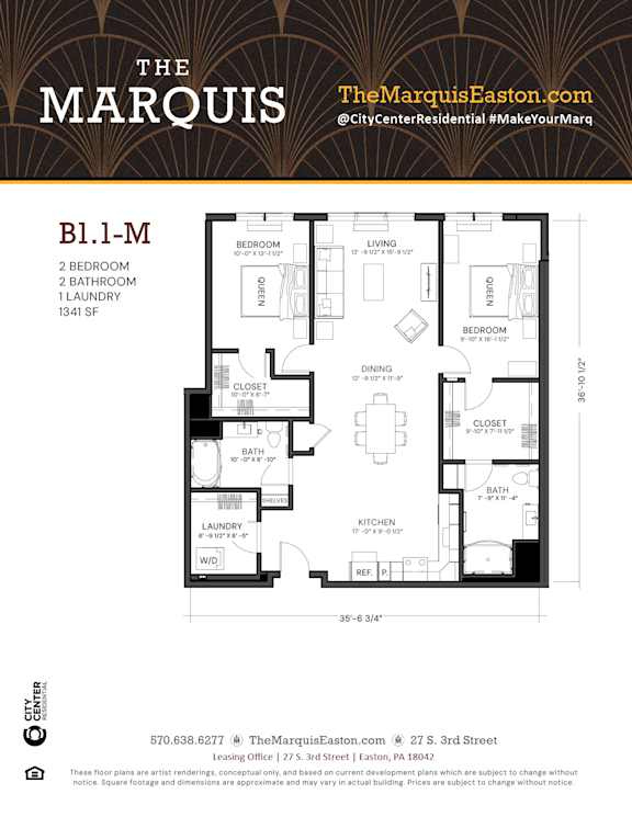 Floor Plan B1.1-M Floor Plan B1.1-M at The Marquis, Easton, 18042