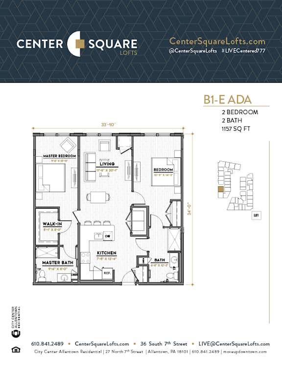 B1E ADA Floor Plan at Center Square Lofts East, Allentown