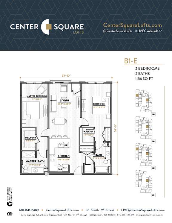 B1E Floor Plan at Center Square Lofts East, Allentown Pennsylvania