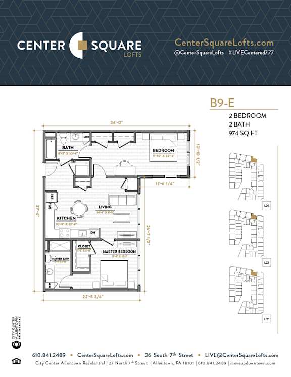 B9E Floor Plan at Center Square Lofts East, Allentown, PA