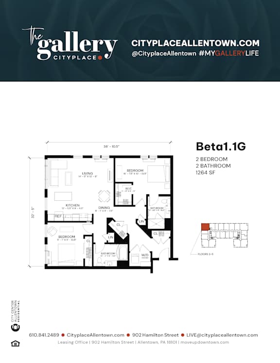 2 bed 2 bath C at The Gallery Apartment Homes Apartments, Allentown