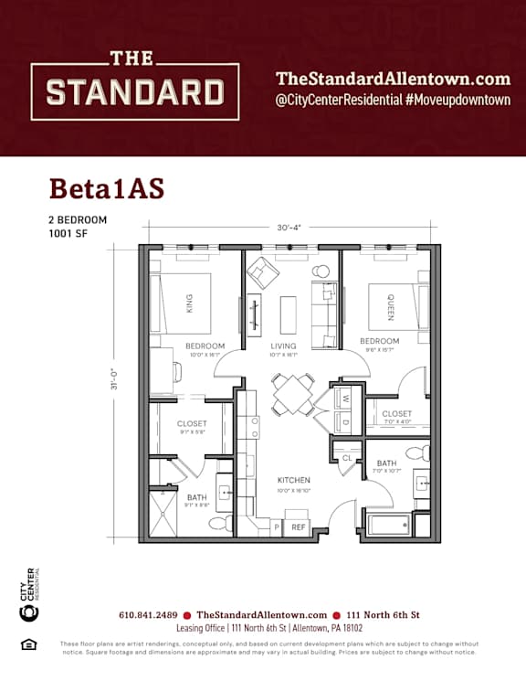 Beta1AS Floor Plan at The Standard Apartments, Allentown