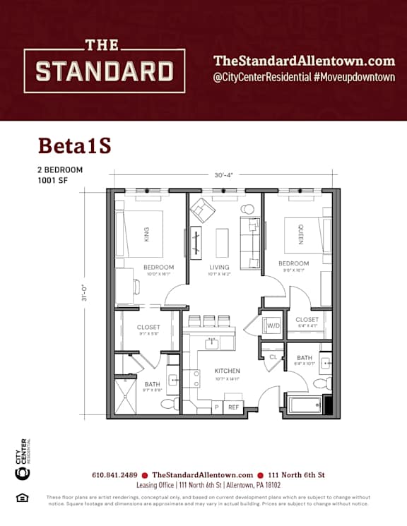 Beta1S Floor Plan at The Standard Apartments, Allentown, PA, 18101